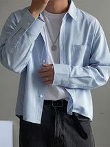 Men's Smart Chic Daily Commute Vertical Stripe Silk Satin Chest Pocket Shirt SKUL86800