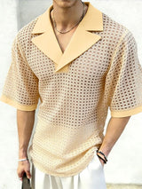 Men's Hollow Out Mesh Half Sleeve Shirt SKUL55439