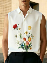 Men's Casual Daily Wear Floral Print Sleeveless Polo Collared Tank SKUL61919