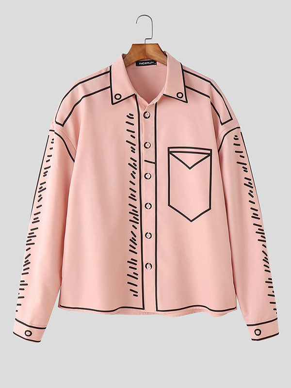 Mens Graffiti Style Outline Casual Long-Sleeve Shirt SKUL08524