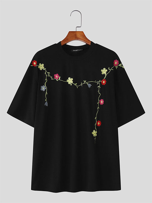 Mens Floral Embroidered Short Sleeve T-Shirt SKUL16765