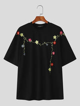 Mens Floral Embroidered Short Sleeve T-Shirt SKUL16765
