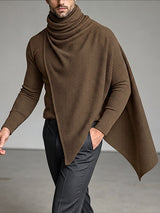 Men's Early Autumn Structural Asymmetrical Cowl-Cape Draped Ribbed Knit Sweater SKUL80476