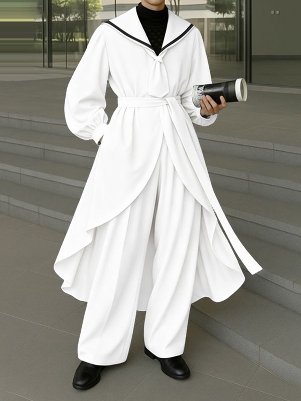 Men's Navy Collar Casual Two Pieces Outfit SKUL36628