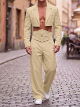 Mens Solid Color Loose Cropped Two Pieces Outfit SKUK93594