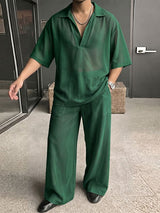 Men's Vintage Cuban Collar Sheer Mesh Oversized Two Pieces Outfit SKUL70592