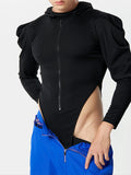 Mens Solid Zip Front Hooded Bodysuit SKUK36418