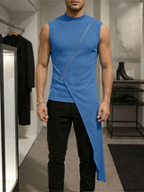 Men's Avant-Garde Asymmetrical Hem Diagonal Zipper Tank SKUL60129