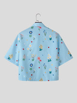 Men's Summer Vacation Floral Print Cropped Short Sleeve Button Up Casual Shirt SKUL69097