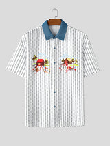 Mens Cartoon Print Striped Short Sleeve Shirt SKUK96994