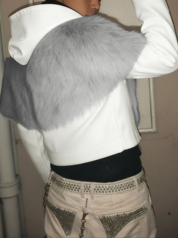 Men's Faux Fur Patchwork Hooded Long Sleeve Jacket SKUL42266