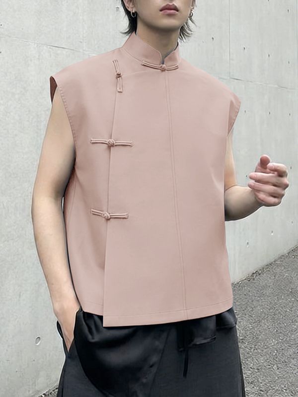 Men's New Chinese Style Asymmetric Placket Frog Button Tank SKUL54752