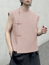 Men's New Chinese Style Asymmetric Placket Frog Button Tank SKUL54752