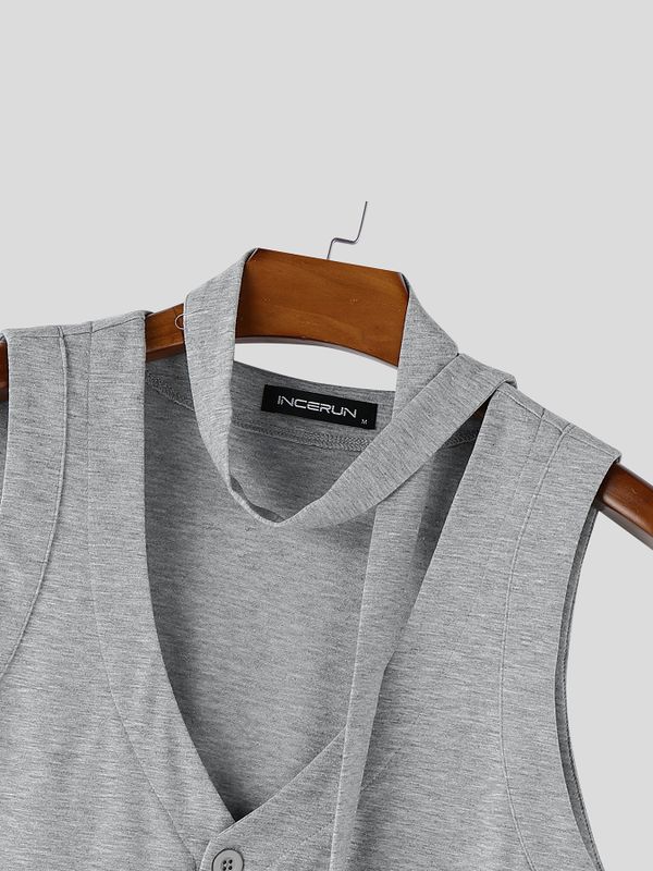 Men's Avant-Garde Deconstructed Choker-Neck Cropped Tank SKUL61911