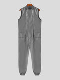Mens Solid Zip Design Flap Pocket Jumpsuit SKUK41155