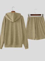 Men's Knit Textured Hooded Two Piece Outfit SKUL43933