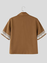 Men's Vintage Casual Floral Lace Patchwork Camp Collar Short Sleeve Shirt SKUL65999