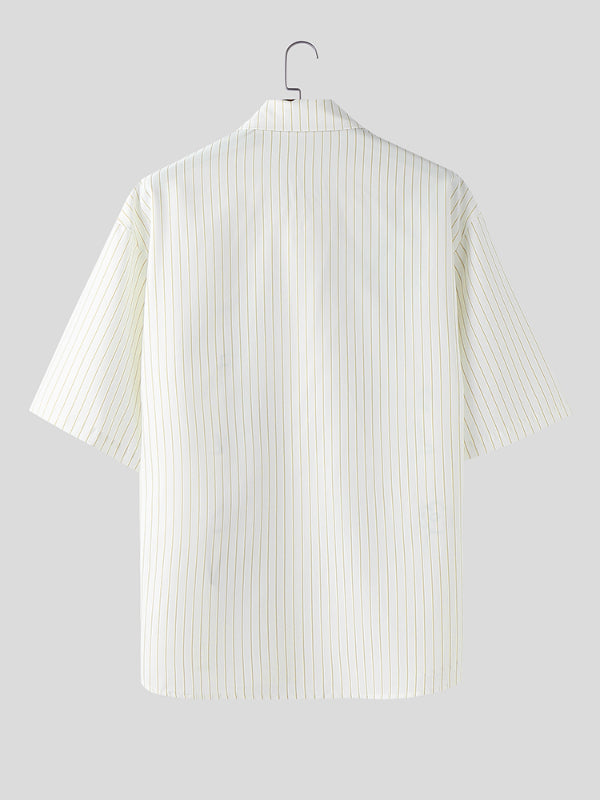 Men's Cartoon Print Striped Short Sleeve Shirt SKUL17040