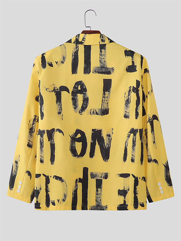 Men's Colorblock Letter Print Long Sleeve Blazer SKUL25959