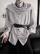 Men's Ribbon Scarf Stand Collar Long Sleeve Shirt SKUL36332
