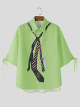 Men's Tie Print Bow Tie Short Sleeve Shirt SKUL39914