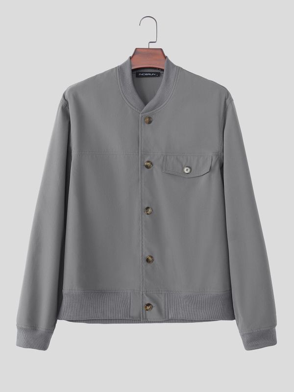 Men's Modern Urban Ribbed Collar Single Pocket Bomber Jacket SKUL79619
