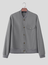 Men's Modern Urban Ribbed Collar Single Pocket Bomber Jacket SKUL79619
