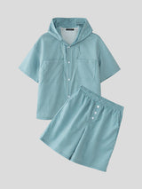 Mens Striped Hooded Casual Two Pieces Outfit SKUL17852