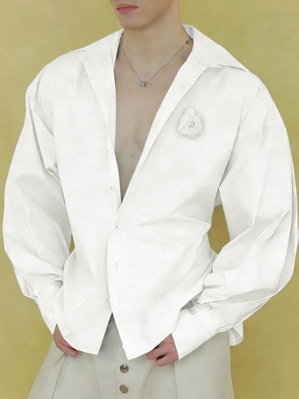 Men's 3D Floral Patchwork Long Sleeve Shirt SKUL47785