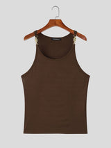 Men's Avant-Garde High Street Metal Chain Buckle Ribbed Tank SKUL70413