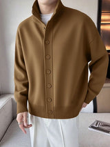 Men's Solid Knit Stand Collar Long Sleeve Cardigan SKUL34231
