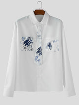 Men's Graffiti Print Faux Tie Long Sleeve Shirt SKUL27354