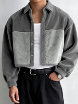 Men's Plush Color Block Long Sleeve Shirt SKUL40161