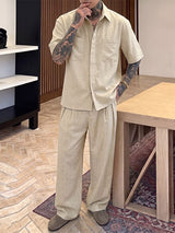 Men's Island Resort Minimalist Turn-down Collar Two Pieces Outfit SKUL76619