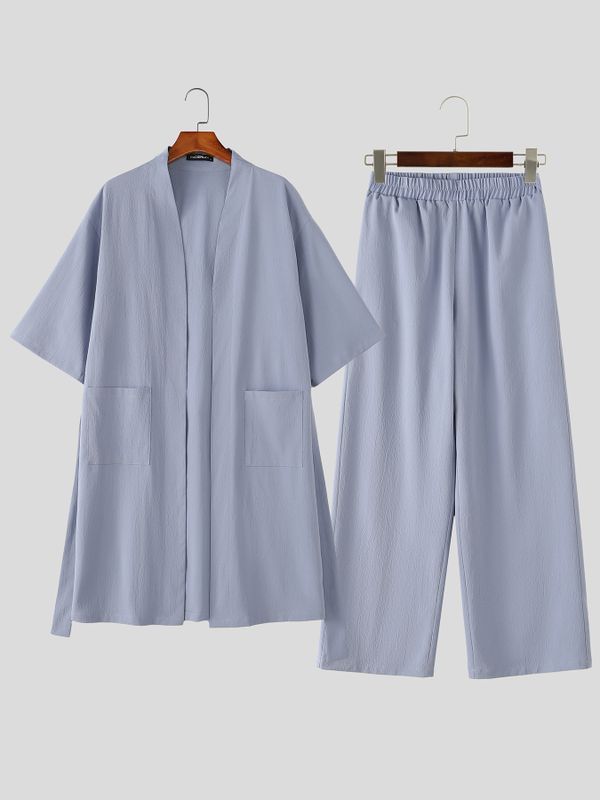 Men's Bohemian Relaxed Vibe Open-Front Mid-Length Two Pieces Outfit SKUL71418