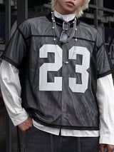 Men's Vintage High Street Number 23 Sheer Mesh Oversized Short Sleeve Jersey T-shirt SKUL53036