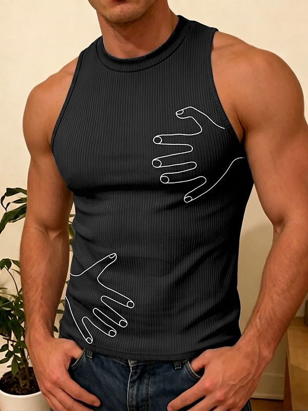 Men's Streetwear Creative Hand Print Ribbed Tight Tank SKUL64241