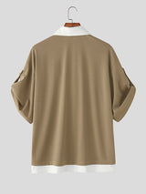 Men's Color Block V Neck Short Sleeve T-Shirt SKUL38892