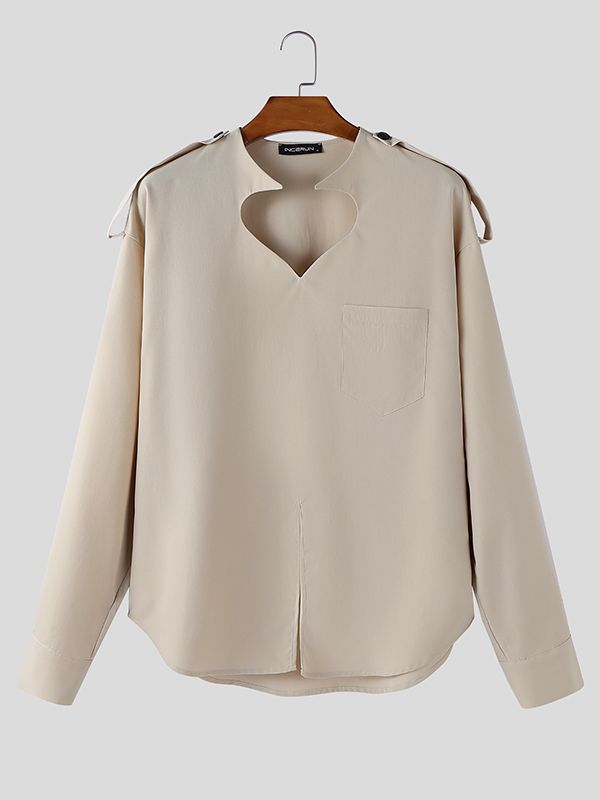 Men's Heart Cutout Design Long Sleeve Shirt SKUL43667