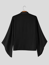 Men's Zen Minimalist Tea Gathering Floral Branch Print Kimono Sleeve Stand Collar Shirt SKUL85445