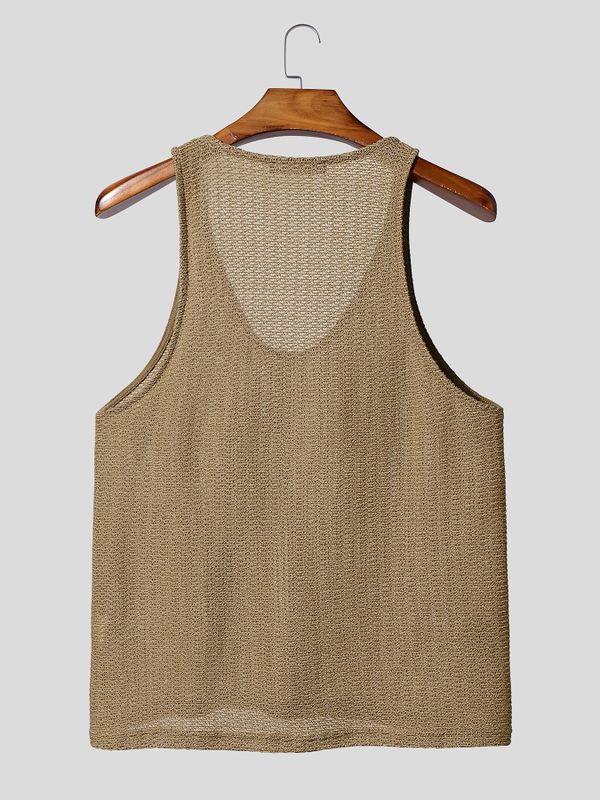 Men's Y2K High-Street Open-Knit Deep V-Neck Fitted Tank SKUL78002