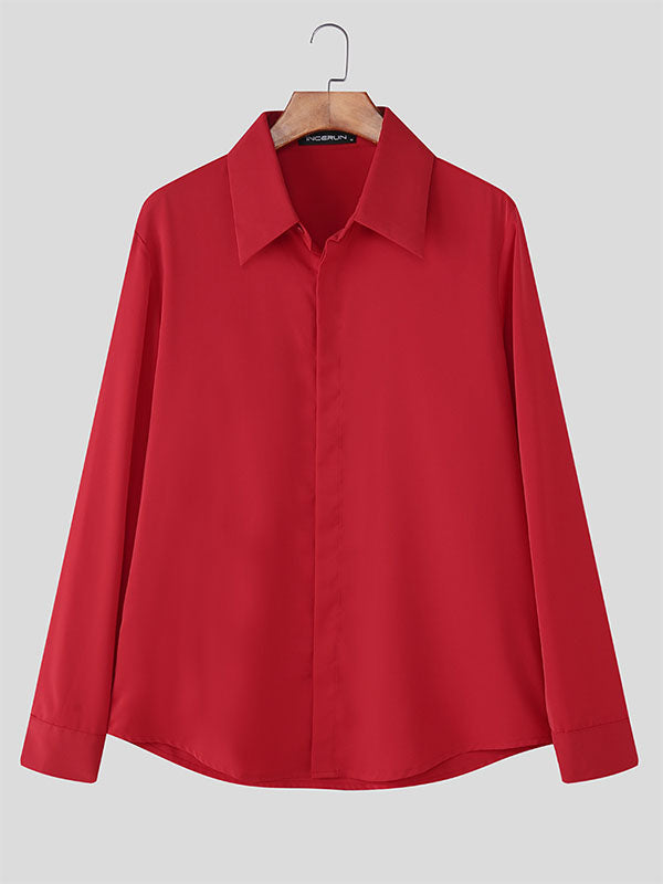 Men's Solid Color Slim Fit Long Sleeve Shirt SKUL24816