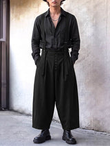 Men's Retro Gallery Suspender Straps Multi Button Fly High Waist Jumpsuit SKUL82398