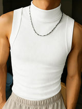 Men's Solid Color Textured High Neck Tank SKUL42317