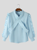 Men's Deconstructed Ruffle Long Sleeve Shirt SKUL42543