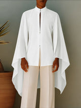 Men's Solid Color Cape Patchwork Long Sleeve Shirt SKUL41538