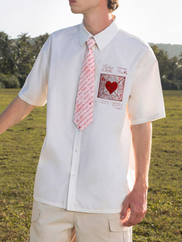 Men's Heart Print Colorblock Short Sleeve Shirt SKUL22250