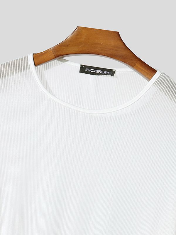 Men's Sheer Mesh Patchwork Split Cuff T-shirt SKUL51864