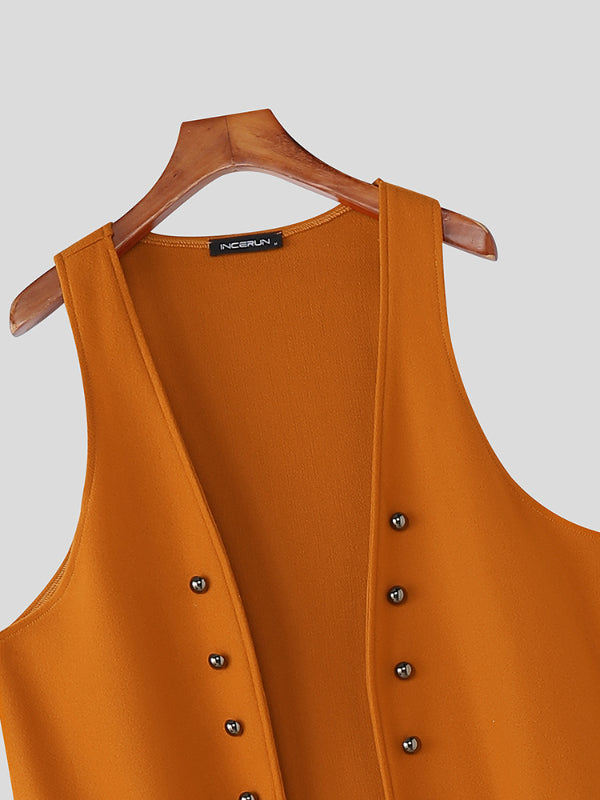 Mens Solid Color Long Hem Casual  Waistcoat SKUL24605