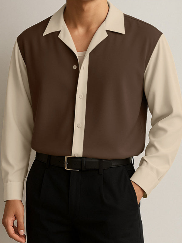 Men's Contrast Casual Long Sleeve Shirt SKUL30367